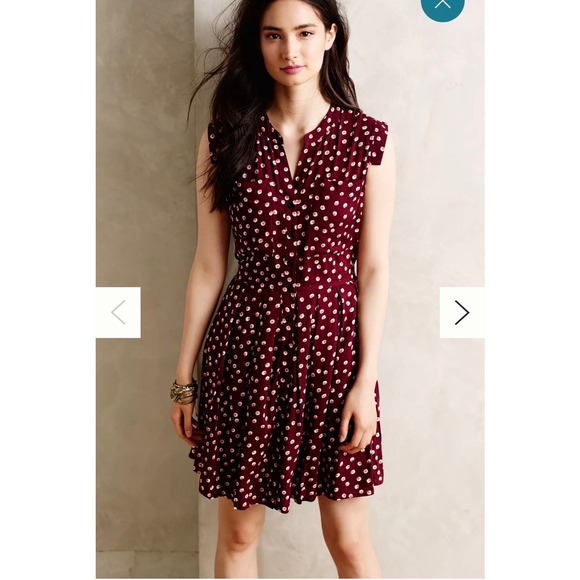 Anthropologie Dresses & Skirts - Anthropologie Shirt dress | Maroon polka dot with buttons size Large